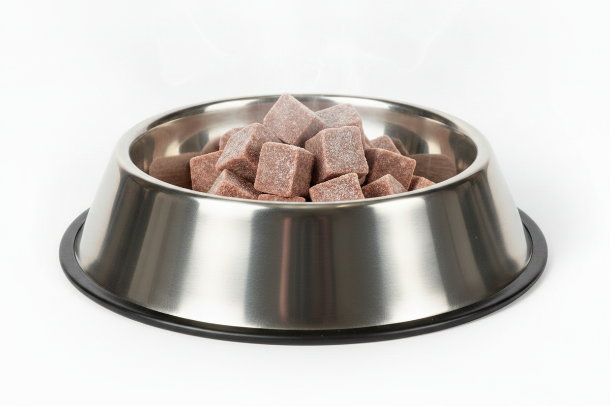 Koko's Raw chunks in large stainless steel bowl